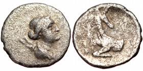 Ionia, Ephesos AR Obol (Silver, 0.44g, 9mm) ca 245-202 BC
Obv: Draped bust of Artemis right, with quiver over shoulder.
Rev: Forepart of stag kneeli...