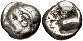 Ionia, Phokaia AR diobol (Silver, 1.26g, 9mm) ca 521-478 BC
Obv: Head of a nymph to left, wearing a sakkos adorned with a central band and rosette ea...