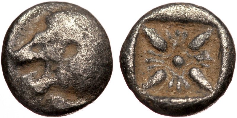 Ionia, Miletos AR Diobol (Silver, 0.90g, 10mm) ca 550-400 BC. 
Obv: Forepart of...