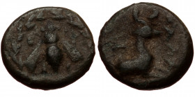 Ionia, Ephesos, AE chalkous (Bronze, 10,6 mm, 1,10 g), ca. 2nd-1st centuries BC, struck under magistrate Kala(...). Obv: Bee within wreath. 
Rev: KAΛ...