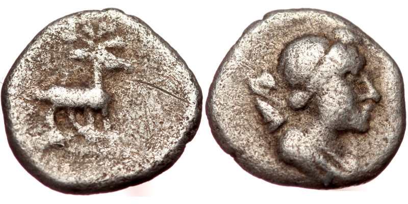 Ionia, Ephesos, AR obol (Silver, 8,6 mm, 0,48 g), ca. 245-202 BC. Obv: Draped bu...