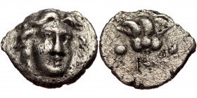 Islands off Caria, Rhodos. AR Hemidrachm (Silver, 1.00g, 12mm) ca 408/7-390 BC. 
Obv: Head of Helios facing, turned slightly to the right. 
Rev. P-O...
