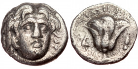 Islands off Caria Rhodes. Ca. 275-250 BC. AR drachm (Silver, 3.11g,14mm) Erasicles, magistrate. Obv: Head of Helios facing, turned slightly right 
Re...