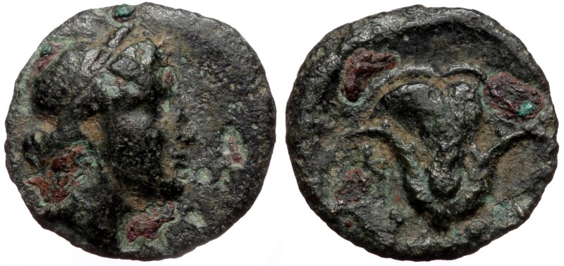 Caria, Rhodos, AE chalkous (Bronze, 12,0 mm, 0,84 g), ca. 408/7-358 BC. Obv: Hea...