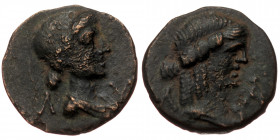 Lycian League (Late 1st century BC-early 1st century AD) AE (Bronze, 3.61g, 18mm), issued for the district of Masikytes. 
Obv: M-A Laureate and drape...