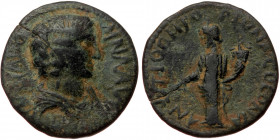 Pisidia, Antiochia, AE 22 (bronze, 5,41 g, 22 mm) Julia Domna (193-217) Obv: IVLIA DO-MNA AVG Draped bust of Julia Domna right
Rev: ANTIOCH FORTVNA C...