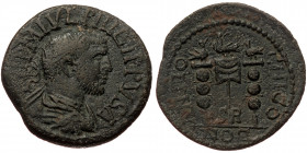 Pisidia, Antiocheia, Philip I Arab (244-249), AE (Bronze, 25,3 mm, 9,70 g). Obv: [IM]P M IVL PHILIPPVS A, radiate, cuirassed and draped bust of Philip...