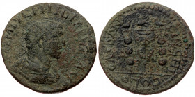 Pisidia, Antiochia, AE 25 (bronze, 8,60 g, 25 mm) Philip I (244-249 ) Obv: IMP M IVL PHILIPPVS AVG, radiate, draped, cuirassed bust right
Rev: CAES A...