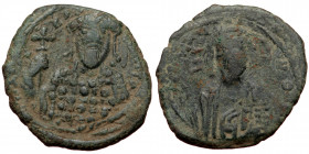 Constantine X Ducas (1059-1067) AE Follis (Bronze, 7.35g, 25mm) Constantinople. 
Obv: +EMMA NOVHA, IC-XC across fields, bust of Christ facing, wearin...