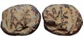 Byzantine seal (Lead, 15,6 mm, 4,53 g), 6th-7th cent. Obv: Block monogram.
Rev: Block monogram.