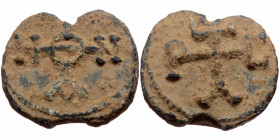 Byzantine seal (Lead, 20,9 mm, 6,57 g), ca. 7th cent. Obv: Cruciform monogram.
Rev: Cruciform monogram.