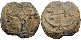 Byzantine seal (Lead, 23,3 mm, 8,40 g), ca. 7th cent. Obv: Cruciform monogram.
Rev: Cruciform monogram.