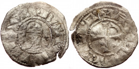 CRUSADERS. Antioch AR denier (Silver, 0.77g, 18mm) Bohemund IV or V (1201-1251)
Obv: + BOAMVNDVS, Helmeted and cuirassed bust left; crescent to left,...