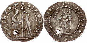 Italian States, Venice, Marino Grimani, AR 5 soldi (Silver, 19,4 mm, 1,01 g), 1595-1606. Holed Obv: •S•M VENE•MARIN•GRIM•, St Mark standing facing rig...