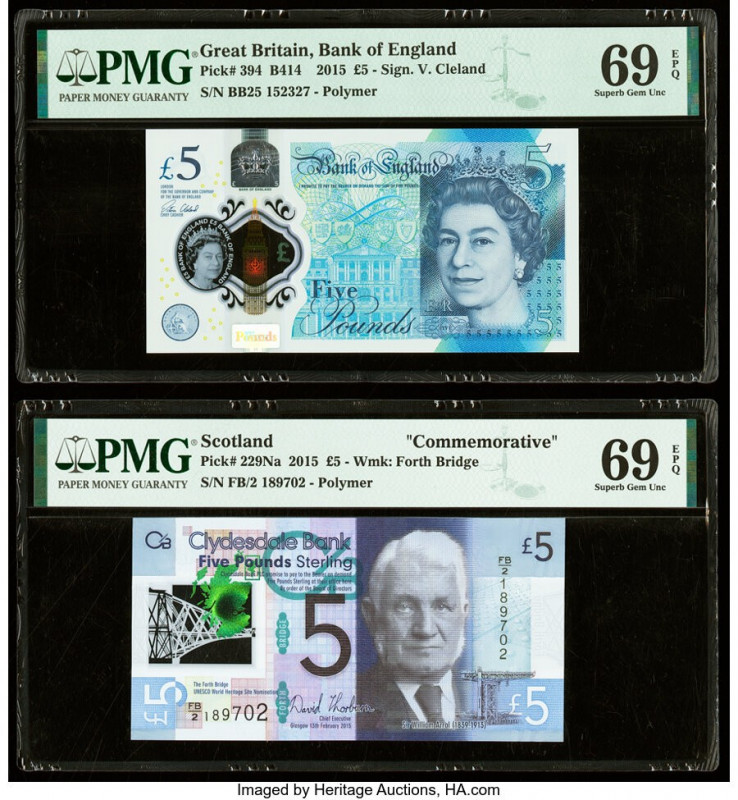 Great Britain Bank of England 5 Pounds 2015 Pick 394 PMG Superb Gem Unc 69 EPQ; ...