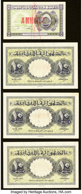 Lebanon Republique Libanaise 5; 10 (3) Piastres 1942 Pick 34; 35 (3) Four Exampl...