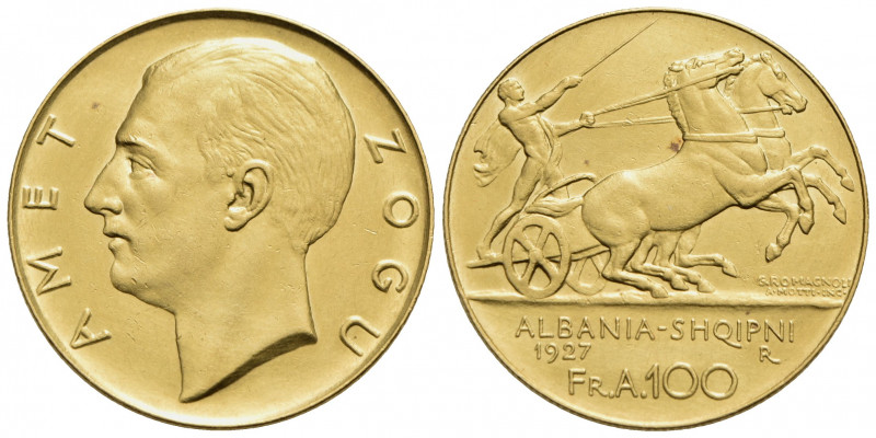 ALBANIA - Zogu I (1925-1939) - 100 Franchi - 1927 - (AU g. 32,2) R Mont. 10 - SP...