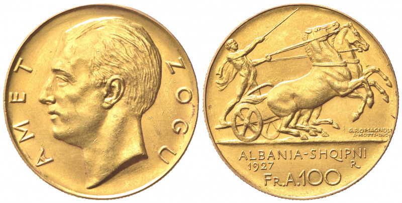 ALBANIA. Repubblica. 100 Franga Ari 1927. Au (35mm, 32.25g). KM 11a.1; Fr. 1. qS...