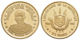 BURUNDI - Ntare V (1966) - 25 Franchi - 1967 - 1° anniversario della Repubblica - (AU g. 8,02) Kr. 13 Proof - FDC