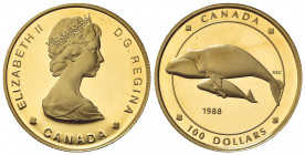 CANADA. Elisabetta II (1952). 100 Dollari 1988. Proof Au (26.5mm, 13.22g). KM 162; Fr. 19. FDC