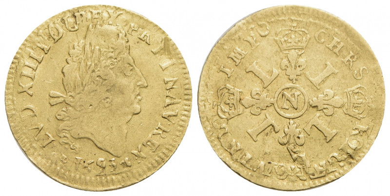 FRANCIA - Luigi XIV (1643-1715) - Mezzo luigi d'oro - 1695 N - (AU g. 3,3) RRR K...