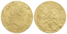 FRANCIA - Luigi XIV (1643-1715) - Mezzo luigi d'oro - 1695 N - (AU g. 3,3) RRR Kr. 301.12 - BB+