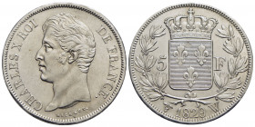 FRANCIA - Carlo X (1824-1830) - 5 Franchi - 1829 W - AG Kr. 728.13 Conservazione eccezionale con i fondi brillanti - FDC