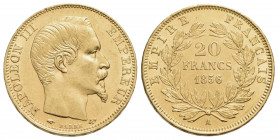 FRANCIA - Napoleone III (1852-1870) - 20 Franchi - 1856 A - Testa nuda - (AU g. 6,45) Kr. 781.1 Fondi lucenti - FDC