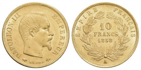 FRANCIA - Napoleone III (1852-1870) - 10 Franchi - 1858 A - Testa nuda - (AU g. 3,21) Kr. 784.3 Fondi lucenti - FDC
