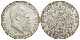 GERMANIA - BAVIERA - Leopoldo Principe reggente (1886-1912) - 5 Marchi - 1911 D - AG R Kr. 518 90° compleanno Eccezionale - FDC