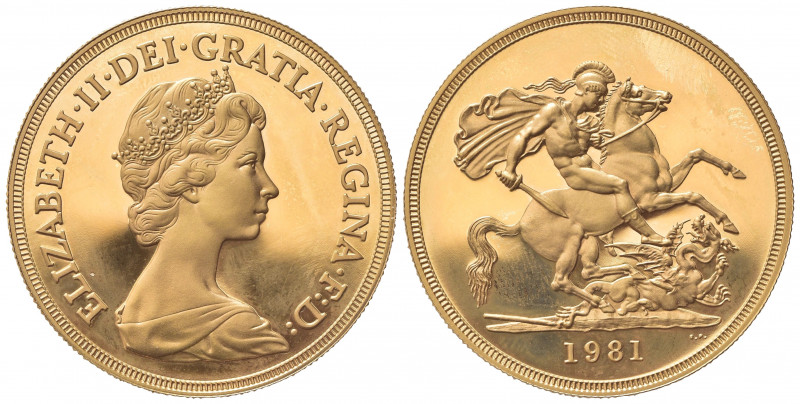 GRAN BRETAGNA. Elisabetta II. 5 Pounds 1981. Au (35.5mm, 40.00g). S. SE1; KM 924...