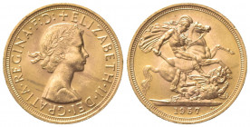GRAN BRETAGNA. Elisabetta II. Sovereign 1957. Au (22mm, 8.00g). S. 4124; KM 908. SPL