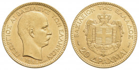 GRECIA - Giorgio I (1863-1913) - 20 Dracme - 1884 - (AU g. 6,43) Kr. 56 - SPL-FDC