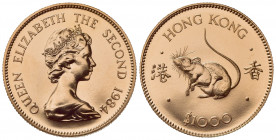 HONG KONG. Elisabetta II (1952-1997). 1000 Dollari 1984. Proof Au (28mm, 16.00g). KM 52; Fr. 10. FDC