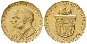 LIECHTENSTEIN. Franz Josef II (1938-1989). 100 Franchi 1952. Au (35mm, 32.36g). KM Y17; Fr. 19. FDC
