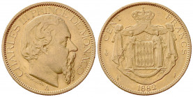 MONACO. Carlo III (1856-1889). 100 Franchi 1882. Au (34.5mm, 32.29g). KM 99; Fr. 11. BB+