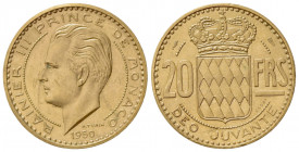 MONACO. Ranieri III (1949-2005). 20 Francs 1950. Piedfort Essai Au (23mm, 29.00g). KM PE7a. Graffi, BB+