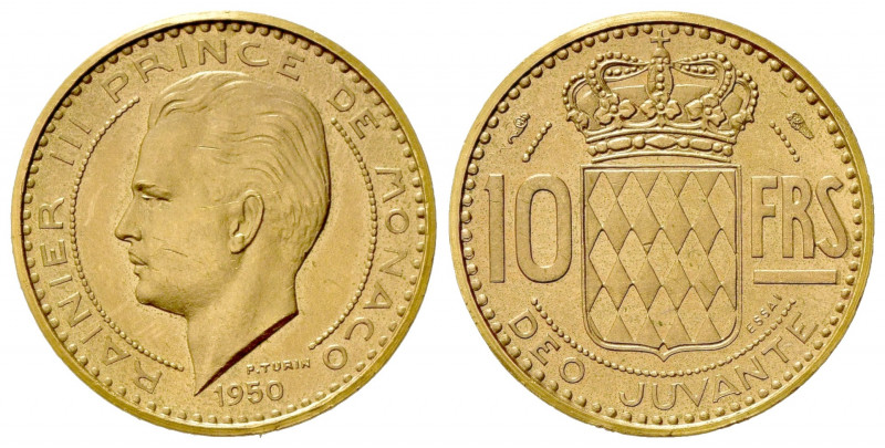 MONACO. Ranieri III (1949-2005). 10 Franchi 1950. Au (20mm, 21.03g). KM E26; Fr....