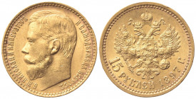 RUSSIA. Nicola II (1894-1917). 15 Rubli 1897. Au (24mm, 12.91g). KM Y 65.1; Fr. 177. BB+