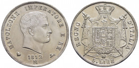 MILANO - Napoleone I, Re d'Italia (1805-1814) - 5 Lire - 1812 - AG Pag. 30; Mont. 226 Puntali aguzzi Patina iridescente non uniforme al D/ e fondi luc...