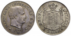 MILANO - Napoleone I, Re d'Italia (1805-1814) - 2 Lire - 1807 - AG RR Pag. 33a; Mont. 233 Contorno in rilievo e data con cifre spaziate - bello SPL