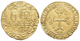 NAPOLI - Carlo V (1516-1556) - Scudo d'oro - Stemma su aquila bicipite - R/ Croce fiorata - (AU g. 3,31) R CNI 211/215; P.R. manca Nel 1° e 4° quarto ...