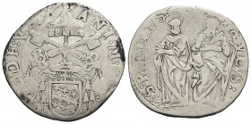ROMA - Sede Vacante (1605) - Testone - 1605 - Stemma semiovale - R/ San Pietro seduto a d. - (AG g. 9,04) RRR CNI 2; Munt. 2 var. I - meglio di MB