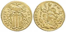 ROMA - Benedetto XIV (1740-1758) - Zecchino - 1744 - La Chiesa sulle nubi - R/ Stemma con fogliami e chiavi - (AU g. 3,41) CNI 147; Munt. 9c - qFDC
