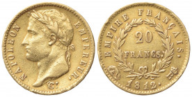 Roma. Napoleone I (1804-1815). 20 Franchi 1812. Au (21mm, 6.44g). Pag. 92. RR BB