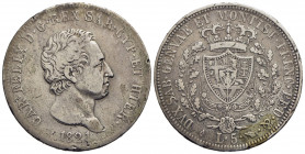 Carlo Felice (1821-1831) - 5 Lire - 1821 T - AG RRR Pag. 63; Mont. 54 Con cartellino del collezionista - MB/qBB