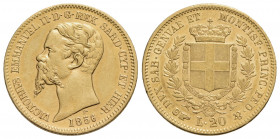 Vittorio Emanuele II (1849-1861) - 20 Lire - 1856 T - (AU g. 6,41) RRR Pag. 349; Mont. 15 - qSPL/SPL