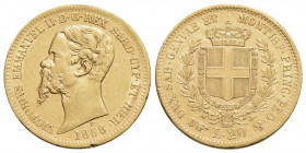 Vittorio Emanuele II (1849-1861) - 20 Lire - 1858 T - (AU g. 6,42) RR Pag. 353; Mont. 20 Colpetto - qSPL/SPL