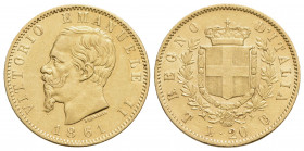 Vittorio Emanuele II Re d'Italia (1861-1878) - 20 Lire - 1861 T - (AU g. 6,43) R Pag. 455; Mont. 131 - SPL+