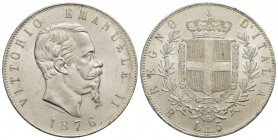 Vittorio Emanuele II Re d'Italia (1861-1878) - 5 Lire - 1876 R - AG R Pag. manca; Mont. manca R del segno di zecca spostata a sinistra Eccezionale - F...
